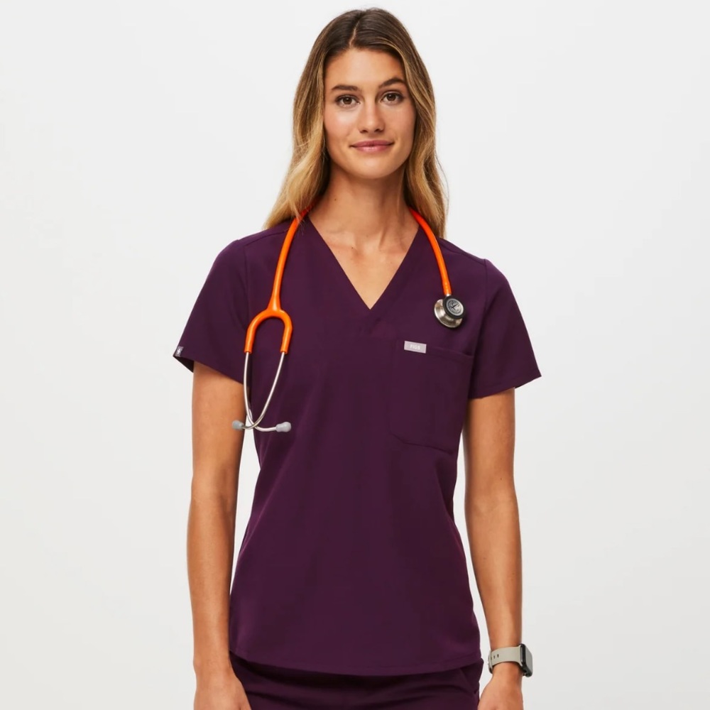 Figs Deep Purple Catarina Scrub Top Medium